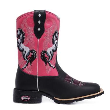 Imagem de Bota Texana Kids em Couro Bico Quadrado Bordada Meninas - Carrero Boot
