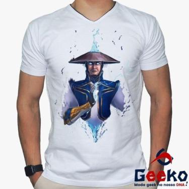 Imagem de Camiseta Mortal Kombat 100% Algodão Raiden Geeko, Branco gola v, P