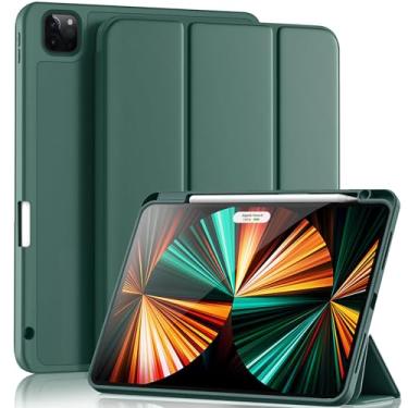 Imagem de Yuloigan Capa projetada para iPad Pro de 11 polegadas 4ª geração com suporte para lápis, capa protetora também serve para iPad 11 Pro, capa 3ª geração 2021/2ª geração 2020, verde meia-noite