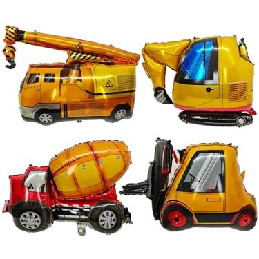 Imagem de 4PCS Construction Foil Balloon Engineering Vehicle bulldozer Excavator Dump Truck Forklift Mixer Truck Crane Balloons for Construction Theme Party children Birthday Party Decorations Supplies