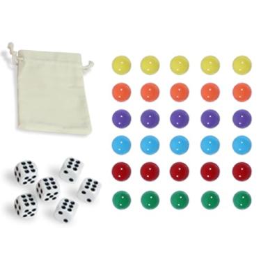 Imagem de HOROW 30Pcs Wahoo Board Game Replacement Marbles 6 Colors Aggravation Marbles,6 Dices and 1 Storage Bag for Aggravation Wahoo Board Game(14MM)