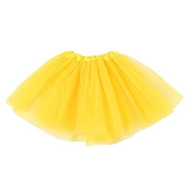 Imagem de Saia tutu feminina de tule de 3 camadas para meninas, bailarina fofa para festa de Halloween, 2 a 8 anos, Amarelo, Tamanho Único