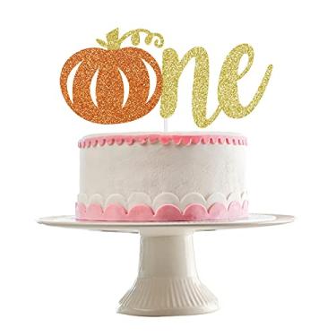 Imagem de Abóbora One Cake Topper Glitter- Topo de bolo de 1º aniversário, enfeite de bolo de abóbora, decorações de bolo de 1º aniversário, topo de bolo de abóbora de outono 1º aniversário