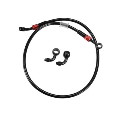Imagem de ACROPIX Mangueira de freio AN3 28 90 graus M10x1.0 linha de freio hidráulico mangueira de óleo encaixe de tubo para quadriciclo motocicleta motocross 70 cm preto vermelho 1 conjunto de peças de carro