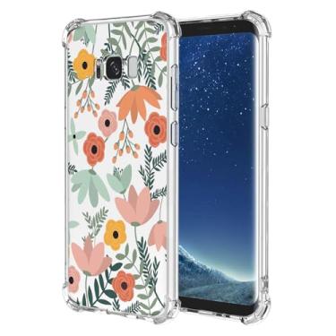 Imagem de JDYGWK Capa para Samsung S8 Galaxy S8 com estampa de flores transparentes, TPU macio fino, leve, à prova de choque, capa protetora para celular para Samsung Galaxy S8, flores verdes