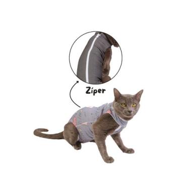 Imagem de Roupa Gato Pós Cirúrgica Castração Dinossauro - LUVY PET, 3, Cinza