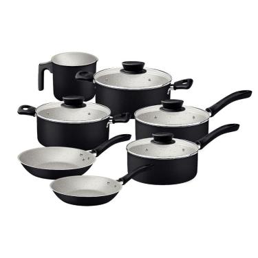 Imagem de Jogo De Panelas Tramontina Linz 7 Peças Em Alumínio Antiaderente Starflon Max Preto