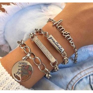 Imagem de Kit 3 Pulseiras Feminina Banhada A Prata 18k - Baronesa imports18k 