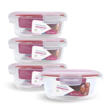Imagem de Kit 4 Potes De Vidro Redondo Com Tampa Hermética 950ml - NABOX, Vermel
