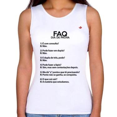 Imagem de Regata Feminina FAQ Dia de Prova - Foca na Moda, Branco, GGG
