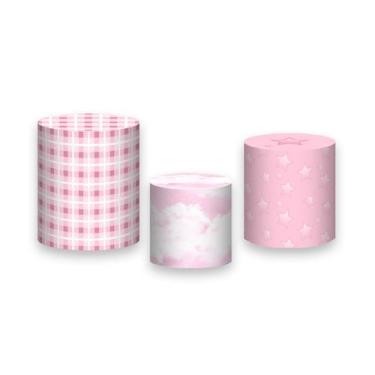 Imagem de Trio de Capas de Cilindro -  Ursinha Estrelas Rosa Aquarela 027 - Via 