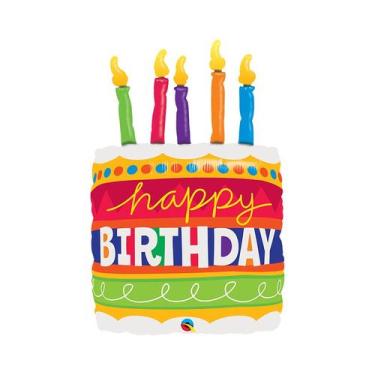 Imagem de Balão de Festa Microfoil 35" 89cm - Happy Birthday Bolo e Velas - 1 un