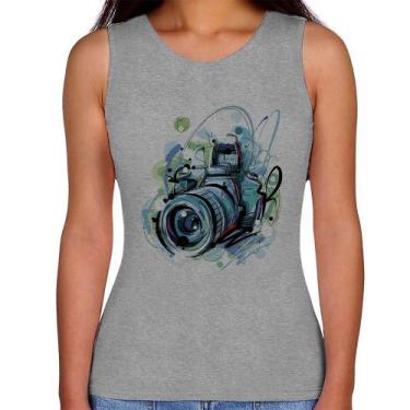 Imagem de Regata Feminina Câmera Fotográfica - Foca na Moda, Cinza, GGG