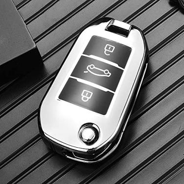 Imagem de WSWJDW TPU Car Key Case Cover Keychain Ring Key Bag, apto para Peugeot 3008 208 308 508 408 2008 307 4008 Citroen C4 C4L CACTUS C3 C6 C8, prata
