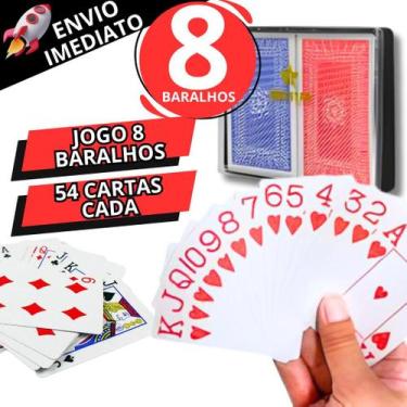 Imagem de Kit 8 Baralho 54 Cartas Cada Resistente Plastificado Jogos Poker Truco