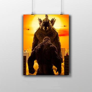 Imagem de Placa Decorativa Godzilla Vs Kong Poster Por Do Sol 20X30 - Artesanal
