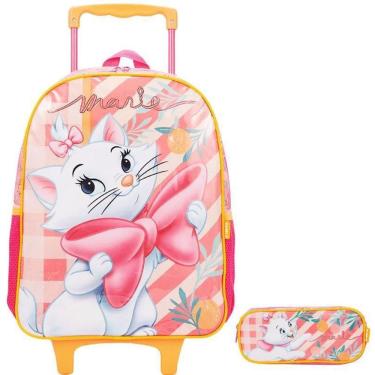 Imagem de Kit Mochila Escolar Gatinha Marie Rodinha Tam G Com Estojo