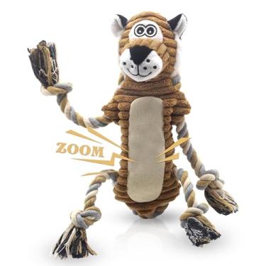 Imagem de BUYPOW Brinquedos de cachorro barulhentos, brinquedos interativos para filhotes de cachorro do cabo de guerra, brinquedos engraçados de pelúcia para cães pequenos, médios e grandes - Leão