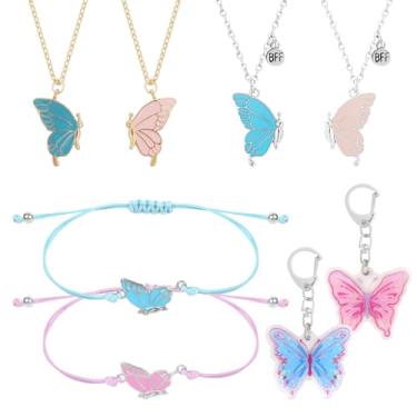 Imagem de Vefungyan BFF Colar e pulseiras femininas: Borboleta Amizade Colar Pulseira Melhor Amigo Colar Combinando Pulseiras, Latão, Sem Pedra Preciosa