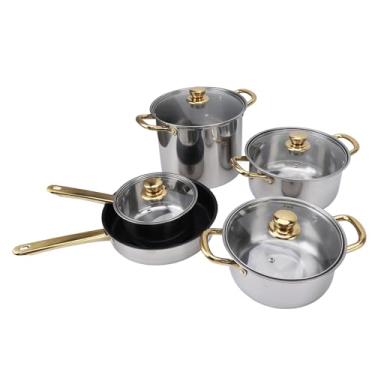 Imagem de Conjunto de Panelas e Frigideiras de Aço Inoxidável Elegantes Com Tampas de Vidro para Cozinha