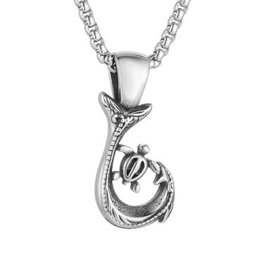 Imagem de STWTR Colar de anzol masculino e feminino de aço inoxidável, havaiano, Maui, anzol, presente de joia havaiana para dia dos pais, Aço inoxidável, Sem Pedra Preciosa