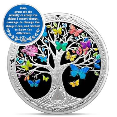 Imagem de Moeda vintage de sobriedade de 6 meses - Árvore da Vida de Recuperação Moedas AA - Chips e Medalhões AA Borboleta Colorida - 1-10 Prime NA HA AA Living Clean Narcóticos Alcoólicos Anônimos Presentes