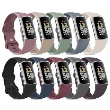 Imagem de Pacote com 10 pulseiras de substituição compatíveis com Fitbit Charge 6/Fitbit Charge 5 para mulheres e homens, pulseiras de substituição de silicone macio à prova d'água compatíveis com Fitbit Charge