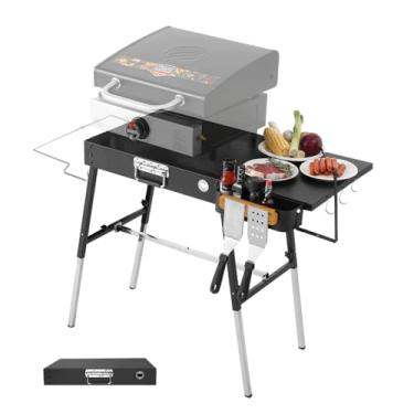 Imagem de FOZHUAWU Mesa de grelha portátil para uso externo, suporte de chapa Blackstone, Weber q1200 Grill Table: serve para outra grelha de mesa de 43 cm ou 56 cm, suporte dobrável para churrasqueira ninja,