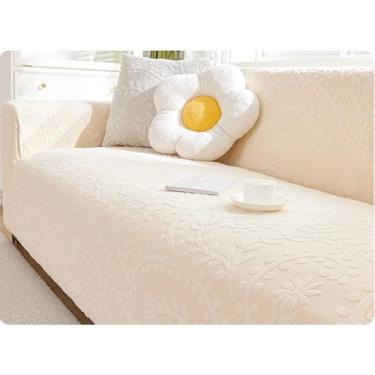 Imagem de Capa protetora para sofá de 1, 2, 3, 4 e 5 lugares, luxuosa, grossa, de veludo, cor sólida, capa extensível, cadeira reclinável(Beige,5-seat 305-360cm)