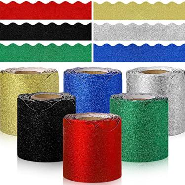 Imagem de TaoBary 6 rolos de 60 m bordas coloridas para quadro de avisos para sala de aula, acabamento recortado, decoração de quadro de avisos de outono para quadro branco escolar, quadro de cortiça