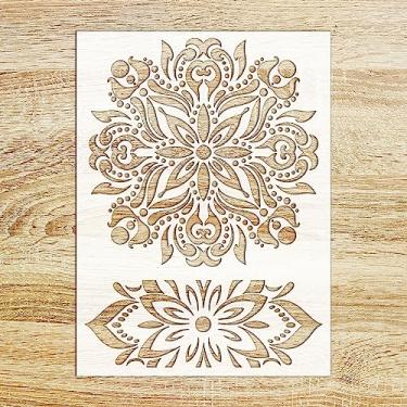 Imagem de Estêncil (15,2 x 20,3 cm) Modelo de estêncil decorativo de mandala FLONZ com duas flores em espiral para pintura de parede, scrapbooking e decoração de bolos