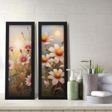 Imagem de Kit 2 Quadros Decorativos Lavabo Pintura Pôr do Sol Floral Flores - De