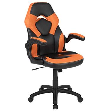 Imagem de Flash Furniture Cadeira para jogos X10 de couro macio de couro macio com braços dobráveis, cadeira giratória ergonômica acolchoada para computador, laranja/preta