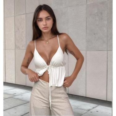 Imagem de Camiseta Alcinha Cropped Feminina Batinha Verão 2025 Bata Elegante Vis