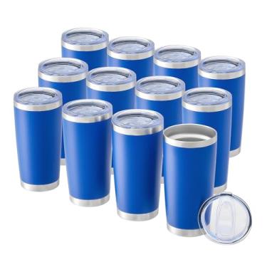 Imagem de OMTech Copos de 590 ml a granel, conjunto de copos de aço inoxidável de 12 peças com tampa e canudo, caneca isolada a vácuo de parede dupla para gravador a laser, caneca de café de viagem para bebidas