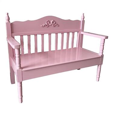 Imagem de Banco ao ar livre Banco para 2 pessoas para exterior e interior, banco de varanda de madeira maciça de 41,9" com encosto, braços, cadeiras elegantes de lazer em pinho Banco de jardim(Pink)