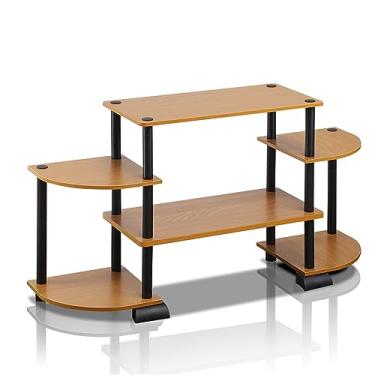 Imagem de Furinno Turn-N-Tube Centro de TV de canto arredondado, cereja claro/preto