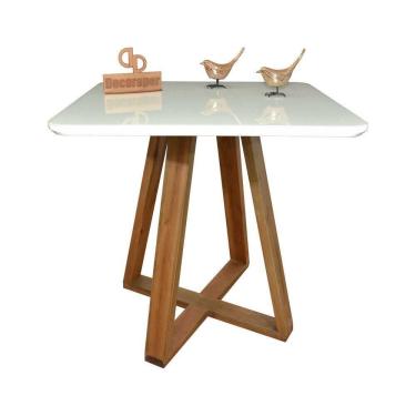 Imagem de Mesa Jantar Base X Tampo Quadrado Laca Com Vidro 80cm Branco