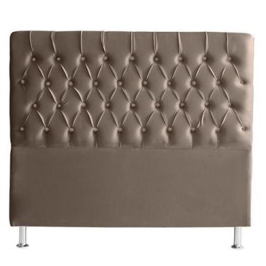 Imagem de Cabeceira De Cama Box Bella Casal 140 cm Suede Botão Cristal Capuccino
