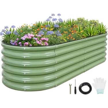 Imagem de 1MORE Cama de jardim elevada galvanizada - caixas de jardim ao ar livre, canteiros elevados para jardinagem, kit de cama de jardim de metal de 1,8 x 0,6 x 0,4 m para flores de vegetais, canteiro