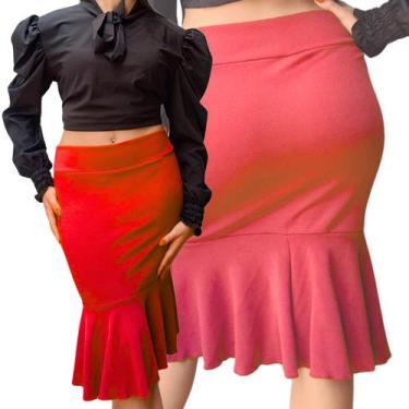 Imagem de Saia Midi Lisa Tubinho Babado congresso Festas Oferta Barato  - Univer