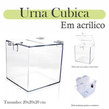 Imagem de Urna Acrílico Sorteio Caixa Sugestões Cubo 20 Cm X 20 Cm - INDÚSTRIA F
