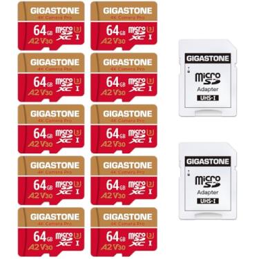 Imagem de [5-Yrs Free Data Recovery] Gigastone 64GB 10-Pack Micro SD Card, 4K Camera Pro for GoPro, Security Camera, Wyze, DJI, Drone, Nintendo-Switch, R/W up to 95/35MB/s MicroSDXC Memory Card UHS-I U3 A2 V30