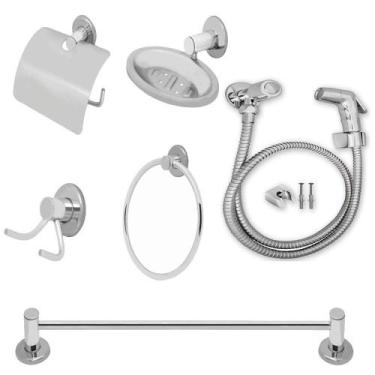 Imagem de Kit acessorios banheiro 6pcs com ducha higienica inox completa 1/4 vol