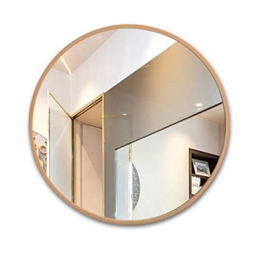 Imagem de Moldura de madeira montada na parede banheiro maquiagem de barbear redonda penteadeira sala de estar espelho de corredor (cor: branco tamanho: 50 cm) (80 cm)