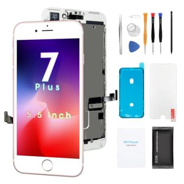Imagem de DIYREpair Substituição de tela para iPhone 7 Plus de 5,5 polegadas, kit de reparo completo com tela sensível ao toque 3D, conjunto de digitalizador com ferramentas, vidro temperado, instruções brancas