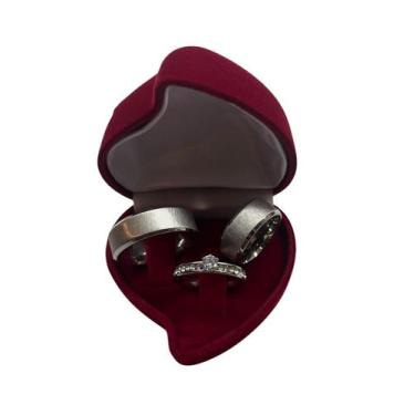 Imagem de Par de Alianças Prata Reta Grossa De Namoro 8mm Com Anel - Gol Mix 2