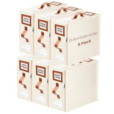 Imagem de Pacote com 6 organizadores de lençóis, organizadores e armazenamento de roupa de cama dobráveis de linho, organizadores de lençóis com janela e etiqueta (tamanho queen e king) armazenamento de roupa