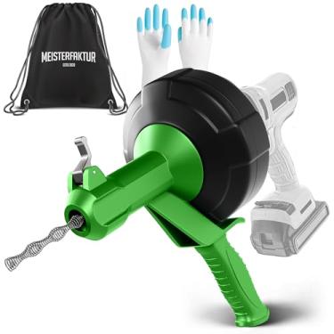 Imagem de MEISTERFAKTUR Cobra de drenagem [25 pés] - Alimentação automática - Cobra de encanamento ideal para desbloqueio de pia e ralo - Trado de drenagem sólido para DYIs reais! (25 FT - 1/10.2 cm)