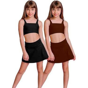 Imagem de Kit 2 Conjuntos Top e Saia Roupa Ginástica Infantil Menina Para Esport
